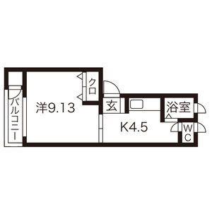 パンセスA(1K/1階)の間取り写真