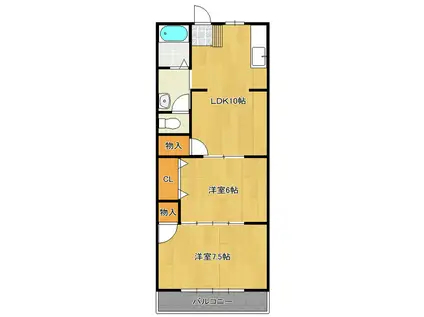 つくばエクスプレス 研究学園駅 徒歩22分 2階建 築37年(2LDK/2階)の間取り写真
