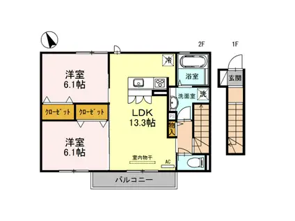 リッシュ・アヴニール(2LDK/2階)の間取り写真