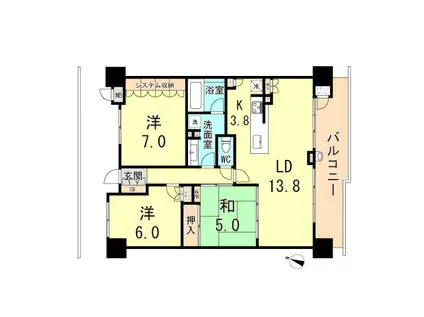 ユニハイムエクシア東灘森北町(3LDK/2階)の間取り写真