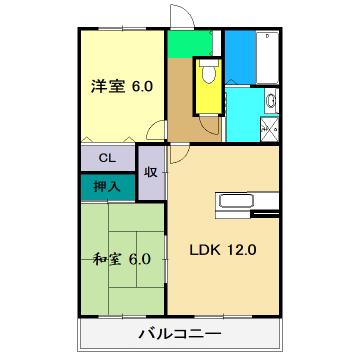トゥジュール・ヴェール(2LDK/2階)の間取り写真
