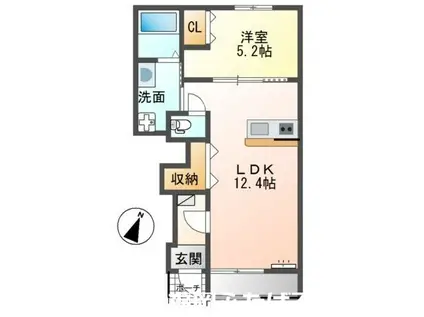 ヒュッゲ(1LDK/1階)の間取り写真