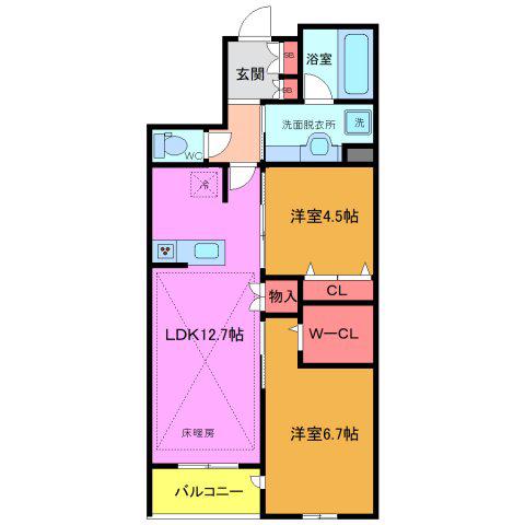 GREENCREST(2LDK/1階)の間取り写真
