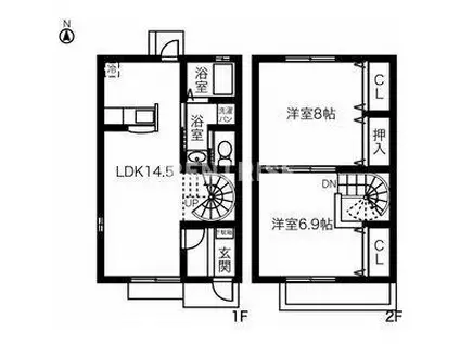 クレール丹陽(2LDK/1階)の間取り写真