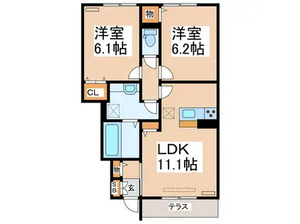 サンクチュアリ一の宮(2LDK/1階)の間取り写真