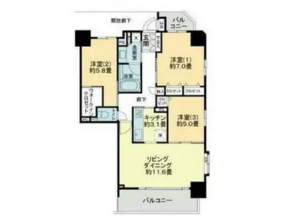 ハピネスレジデンス茅ケ崎イースト(2LDK/11階)の間取り写真