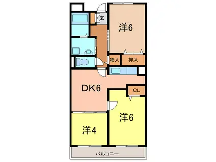 クリスタルウッズ(3DK/4階)の間取り写真