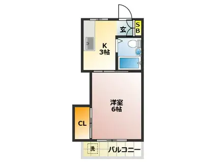 ミラクルハイツ(1K/2階)の間取り写真
