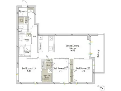 シャーメゾンステージ深沢(3LDK/3階)の間取り写真