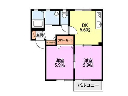 グレイスシャルマン(2DK/2階)の間取り写真