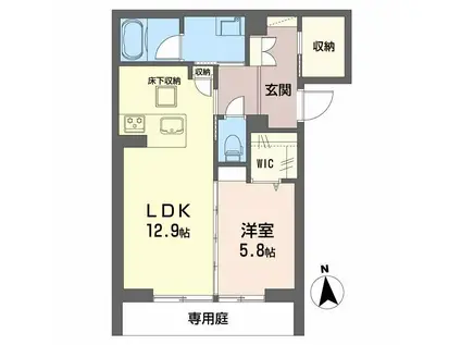 ベレオ広川(1LDK/1階)の間取り写真