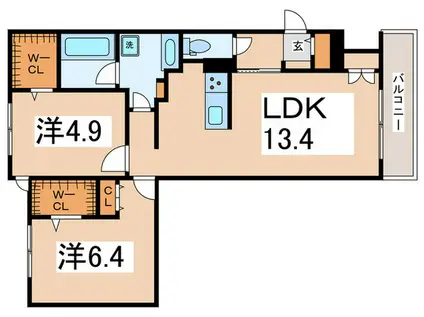 オークメゾン加美(2LDK/1階)の間取り写真