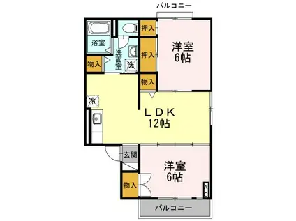 ウエストバンブー α(1LDK/2階)の間取り写真