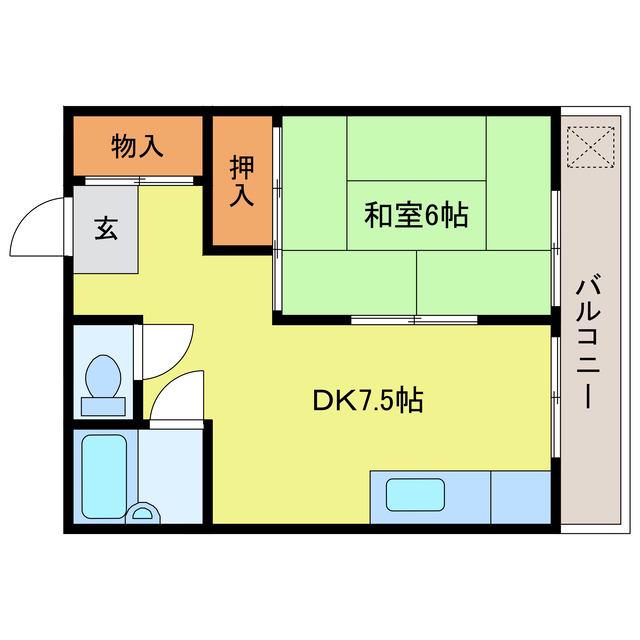 本宮ハイツ(1DK/4階)の間取り写真