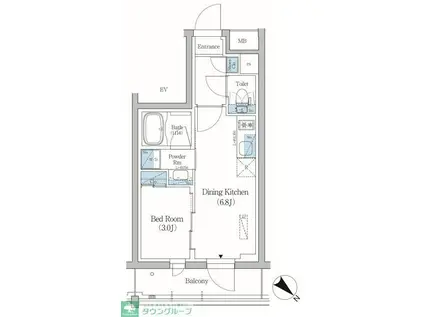 プライムブリス品川旗の台(1DK/4階)の間取り写真
