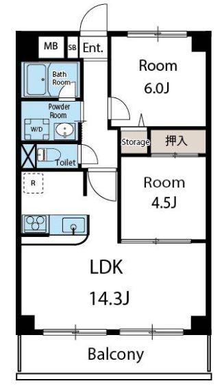 ルートホワイトII(2LDK/2階)の間取り写真
