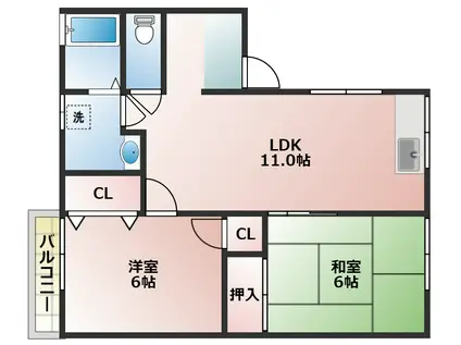都美ハイツ(2LDK/1階)の間取り写真