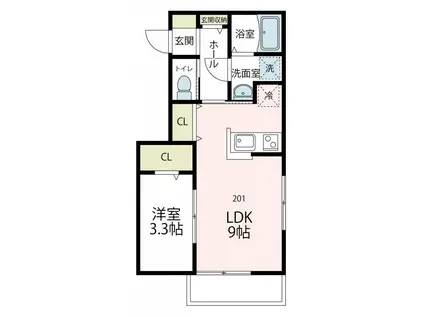フィカーサ夢見(1LDK/2階)の間取り写真