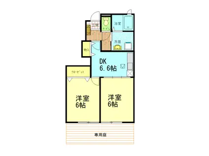 IKM2 B棟(2DK/1階)の間取り写真