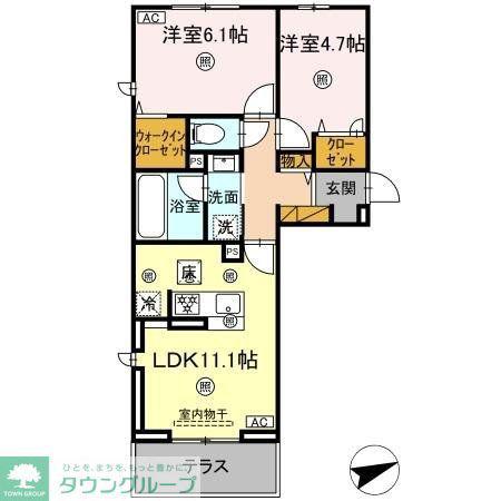 シャンティ(2LDK/1階)の間取り写真