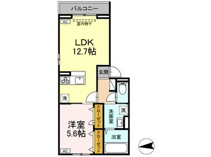 ソレイユ咲田A(1LDK/3階)の間取り写真