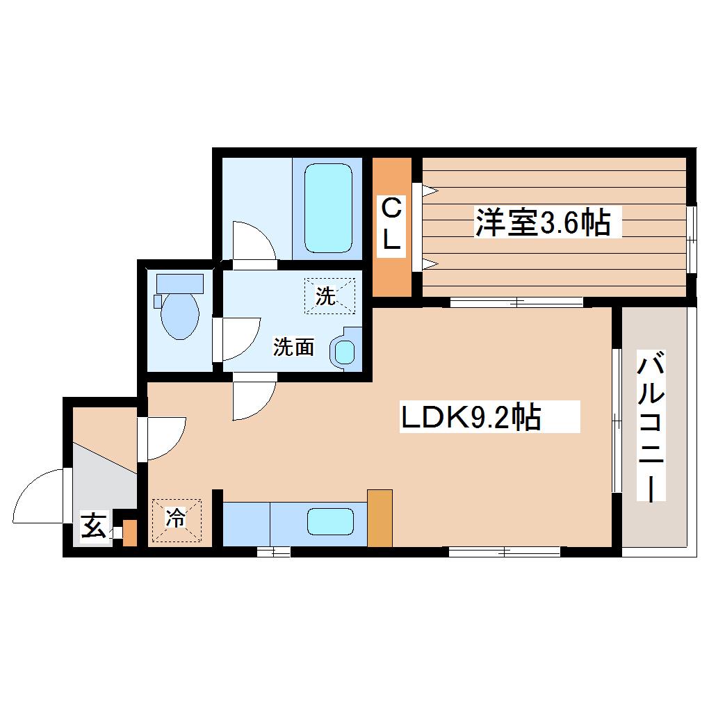 アイワスクエア(1LDK/1階)の間取り写真