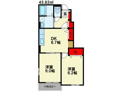 エムケイプレーヌI(2DK/1階)の間取り写真