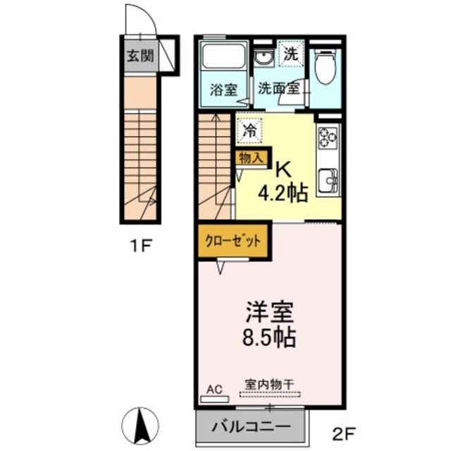 アデランテ(1K/2階)の間取り写真