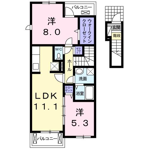 ヴィラ・ハナミズキ II(2LDK/2階)の間取り写真