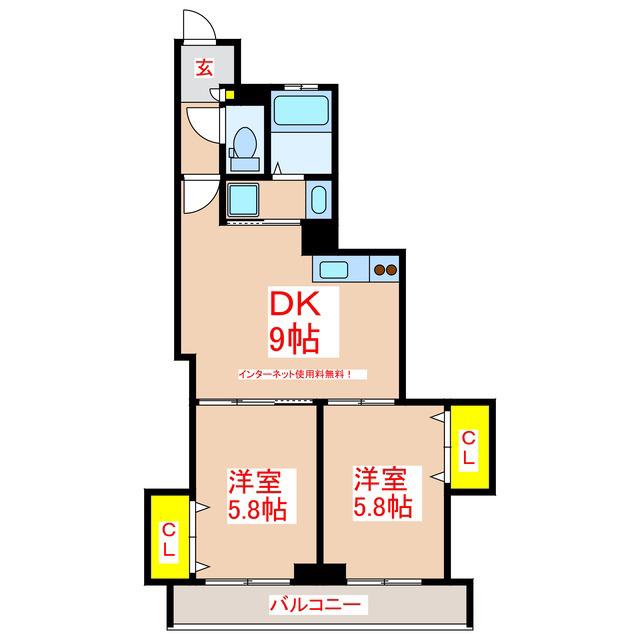 ソレイユ上之園(2DK/7階)の間取り写真
