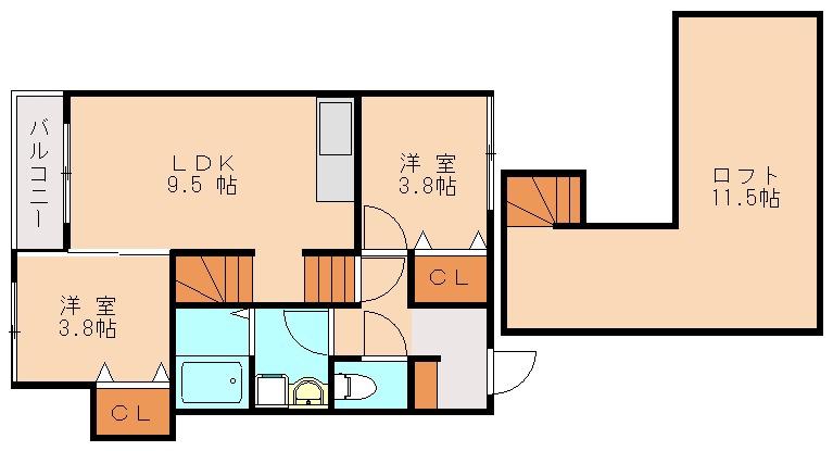 メゾンソレイユ3(2LDK/2階)の間取り写真