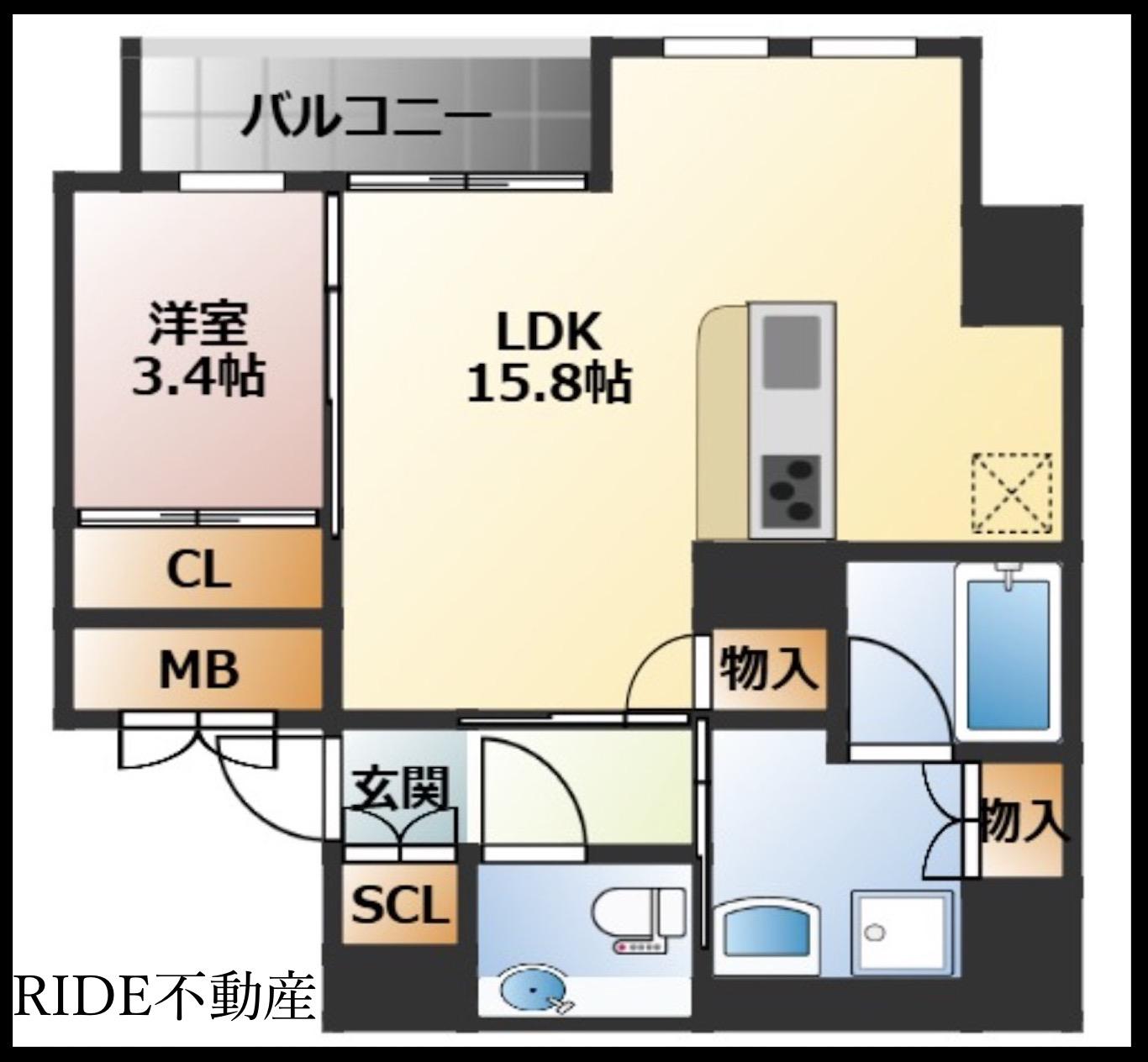 THE WEAVE MINAMI SEMBA(1LDK/8階)の間取り写真