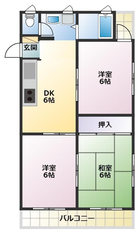 山中荘A棟(3DK/2階)の間取り写真