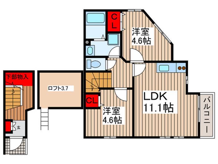 ヨーロピアンシャレー大牧(2LDK/2階)の間取り写真