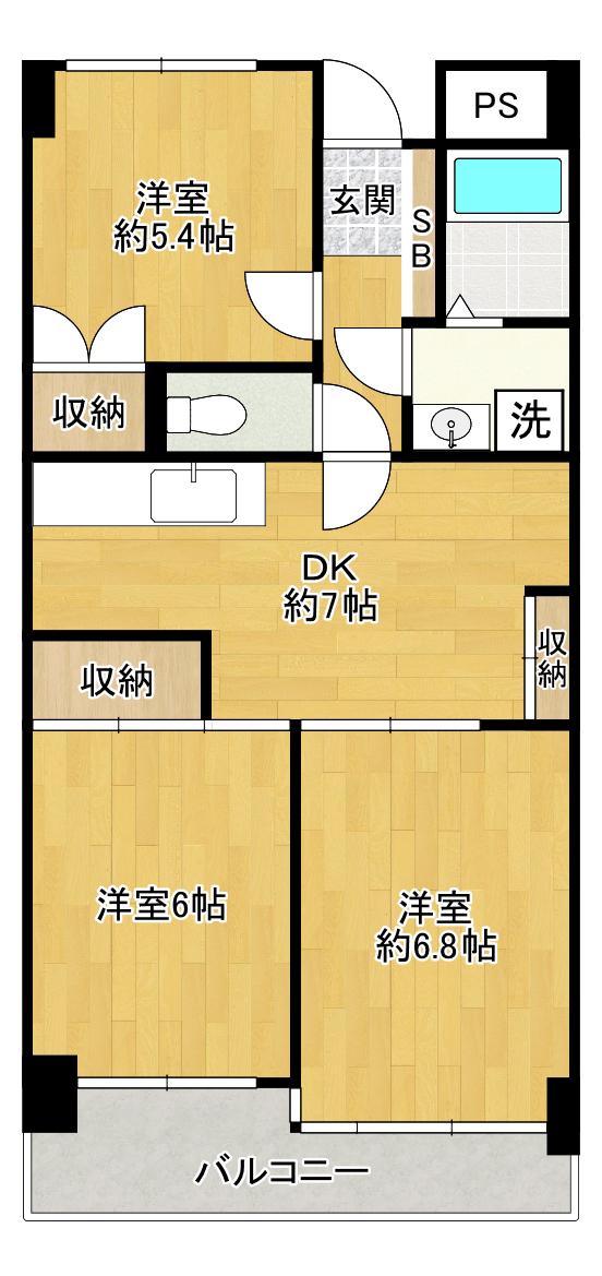 ベルメゾン中村(3DK/8階)の間取り写真