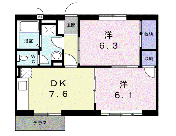N・S・K 1号館(2DK/1階)の間取り写真