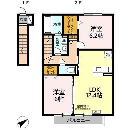 ハイツ アムール A(2LDK/2階)の間取り写真