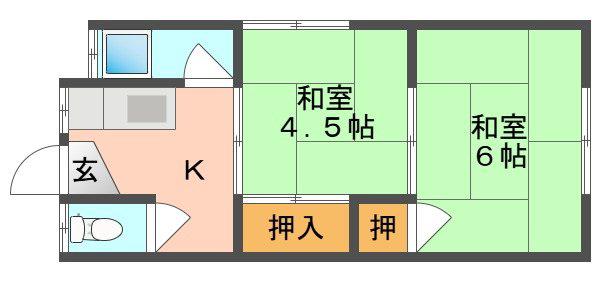 ことぶき荘A B C棟(2K/1階)の間取り写真