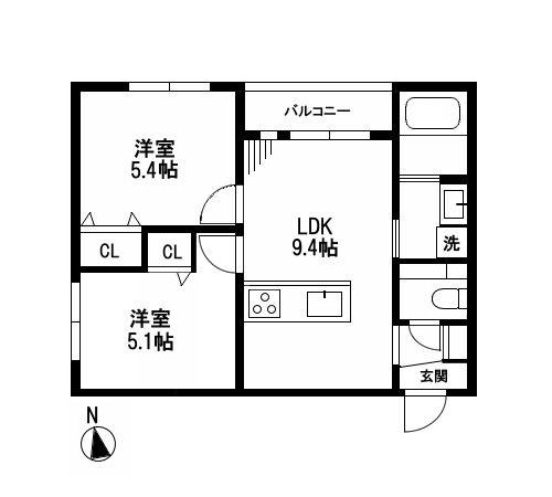 ミア流山(2LDK/1階)の間取り写真
