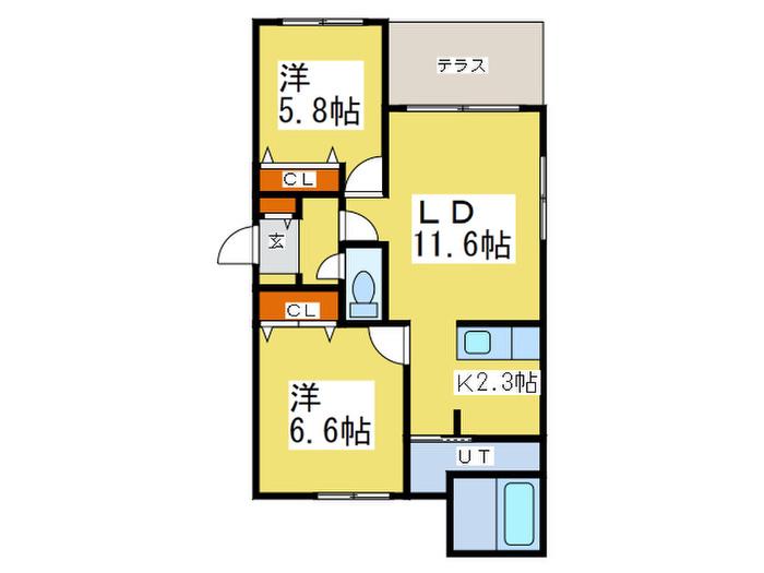 ブランシャール西28丁目(2LDK/1階)の間取り写真