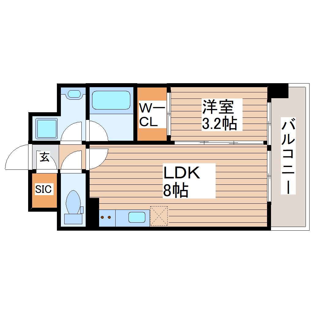デュオフラッツ仙台木町通リネア(1LDK/10階)の間取り写真