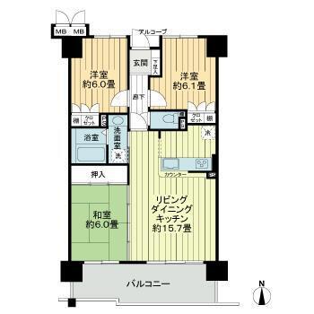 サーパス平成第2(3LDK/8階)の間取り写真