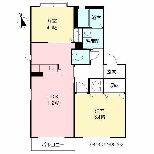 グランシャリオ B棟(2LDK/2階)の間取り写真