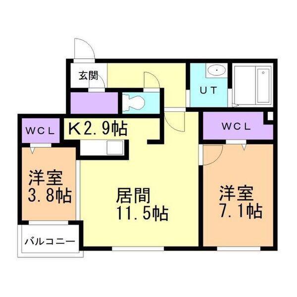 SLG豊平プレミアム(2LDK/2階)の間取り写真