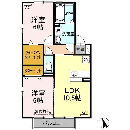 SUNNY TERRACE I(2LDK/2階)の間取り写真