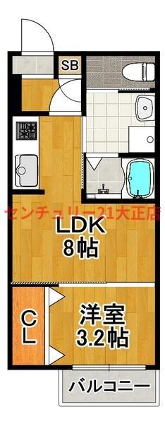 H-MAISON大正6(1LDK/2階)の間取り写真