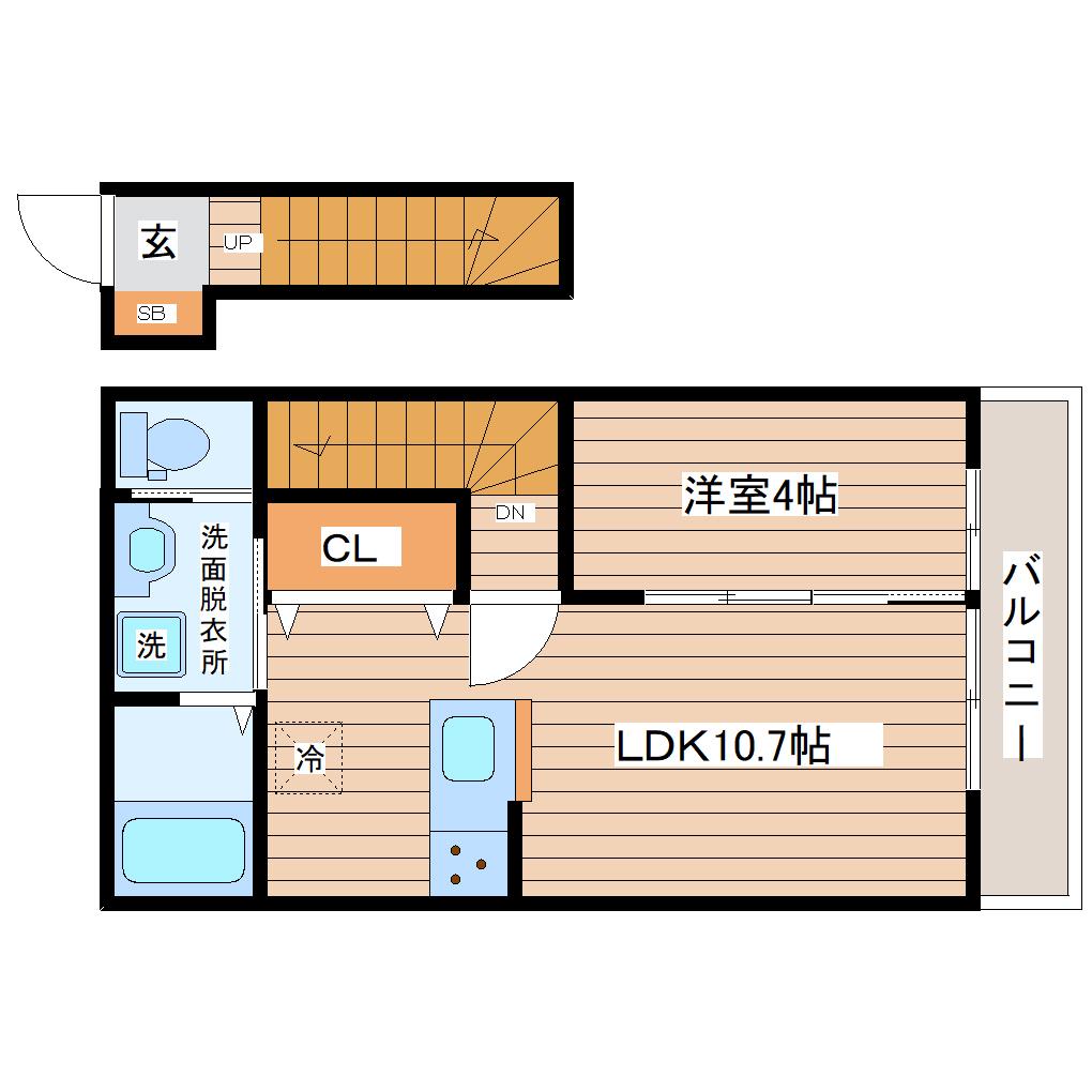 GR鹿野(1LDK/2階)の間取り写真