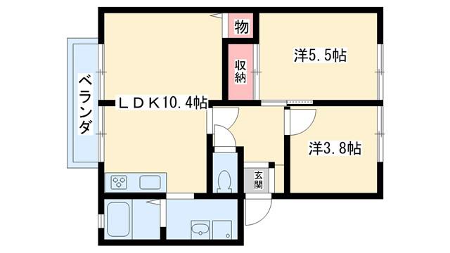 ブリーズ大安寺B(2LDK/2階)の間取り写真