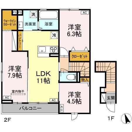 KT名取市手倉田 DーROOM工事(3LDK/2階)の間取り写真