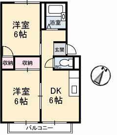 プレジール西元屋B棟(2DK/2階)の間取り写真